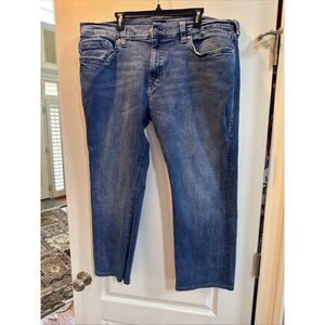 True Religion Mens 42 X 27(actual) Jeans Ricky Big T Flap Straight Thick Stitch